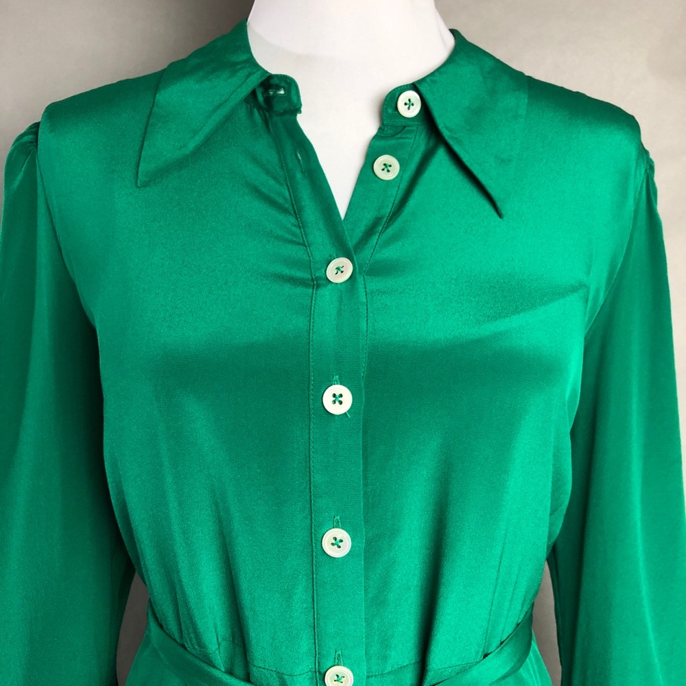 LK Bennett Silk Dress- Runa green button front Long Sleeve midi Shirt Dress - Picture 6 of 8